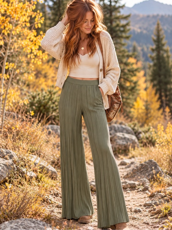 aerie Pants - Aerie ribbed wide-leg pants in sage green Size S/P EUC
